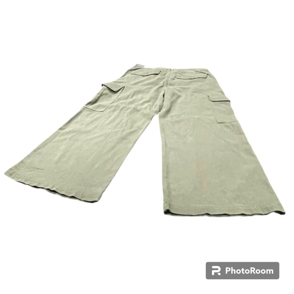 American Eagle NWT Cargo Curvy Stretch High-Rise Baggy Wide Leg Army Gre… - Picture 15 of 16